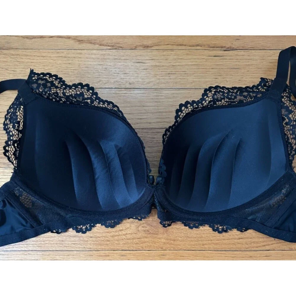 44C Bra Black Floral Lace Underwire Padded Push Up Bra Full Coverage Convertible